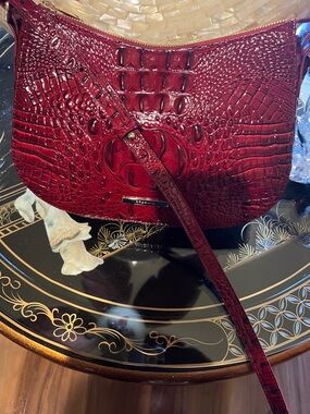 Brahmin Deep Red Croc-Embossed Shoulder Bag